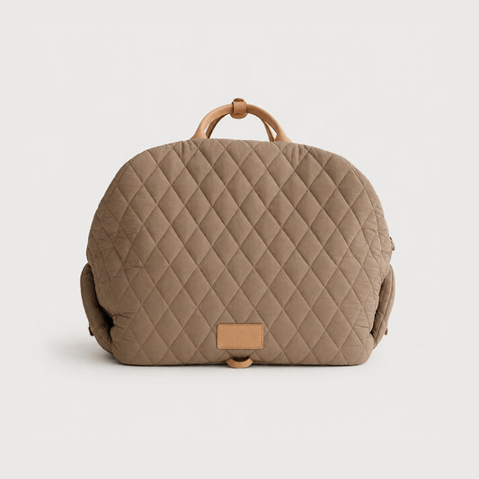Khaki quilted comfort pet carrier bag for small dogs and cats