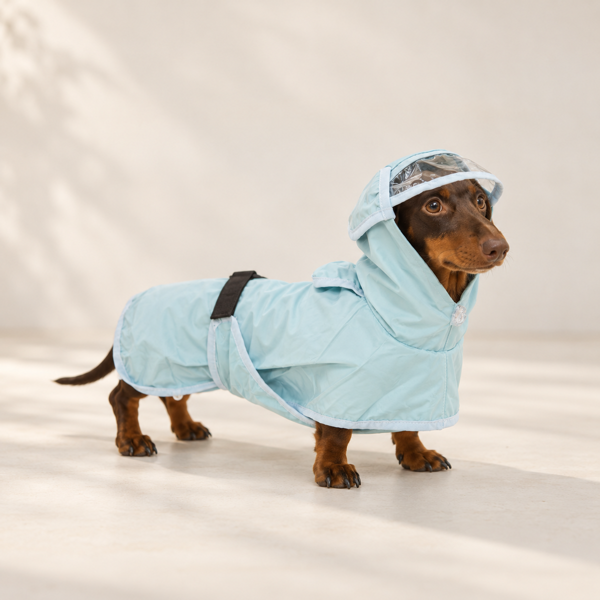 RainCloud lightweight waterproof raincoat detail in sky blue for small dogs