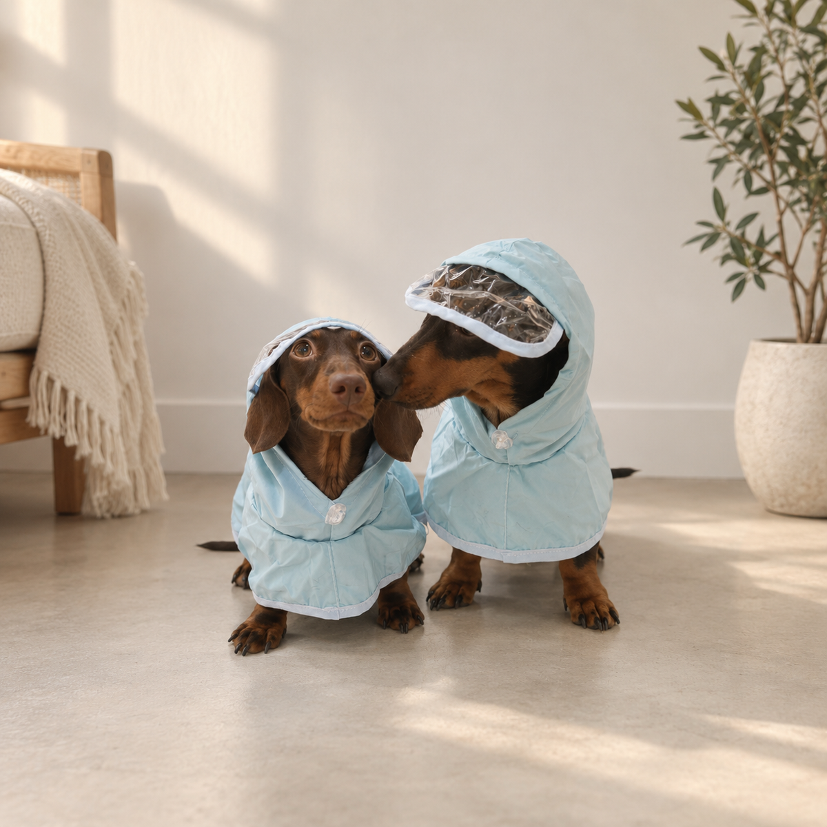 Sky blue waterproof hooded dog raincoat for small dogs and rainy walks
