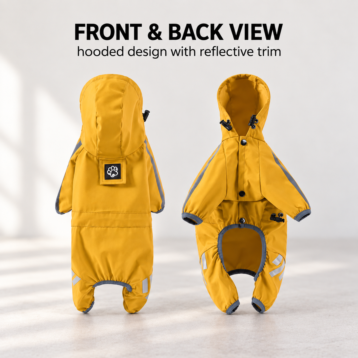 RainGuard reflective dog raincoat coverage and construction detail