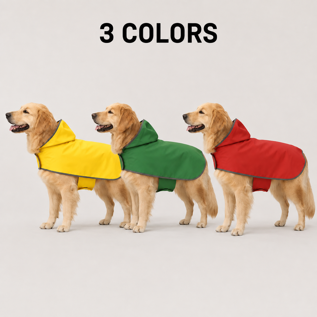 RainShield reversible waterproof dog raincoats in three colors