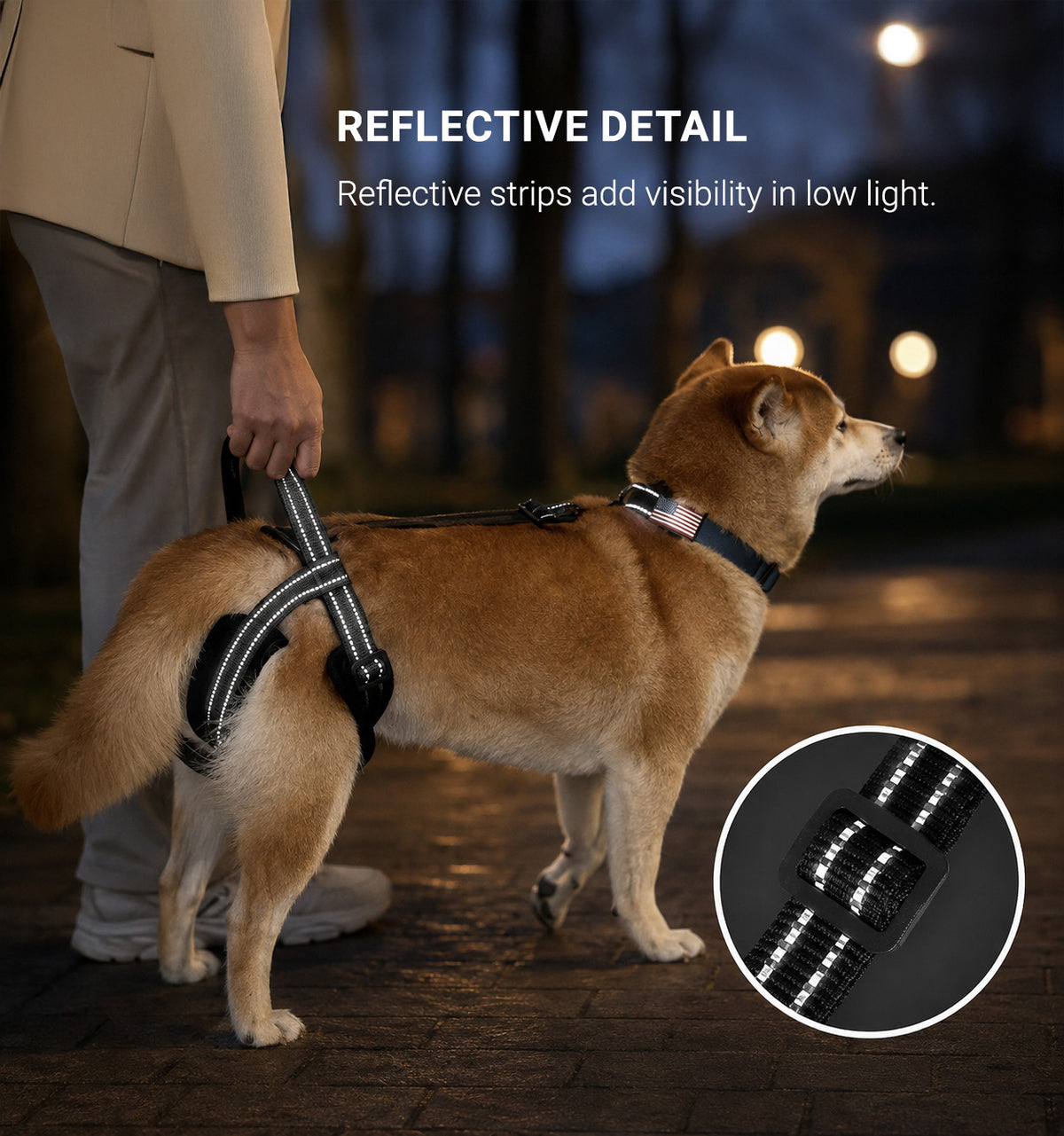 Reflective LiftAssist dog rear support sling with adjustable straps and sturdy lifting handle