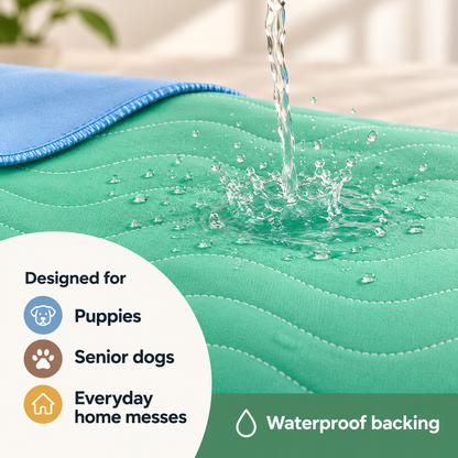 Reusable dog pee pad with soft quilted top layer and non-slip blue backing