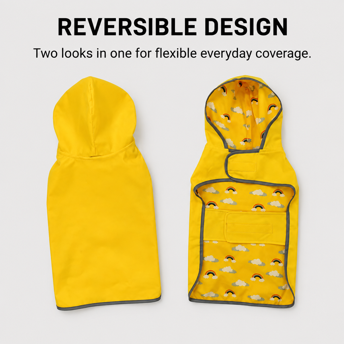 RainShield reversible dog raincoat showing dual-sided design