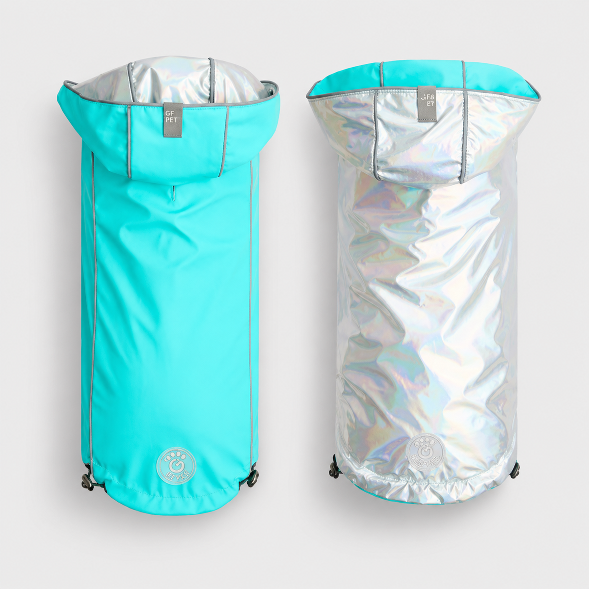 Neon aqua reversible waterproof dog raincoat