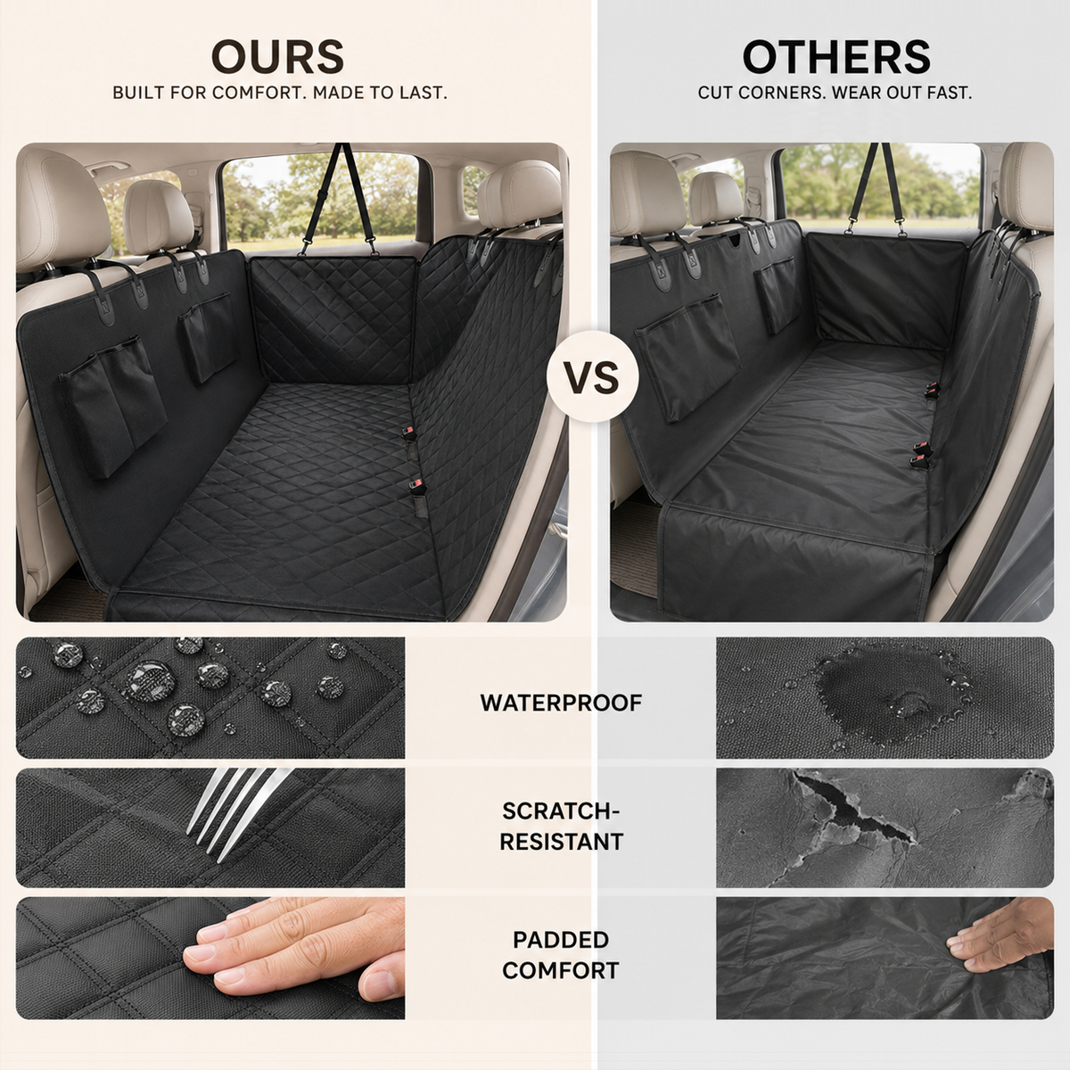 RoadNest dog car hammock with quilted protective surface for fur dirt and moisture