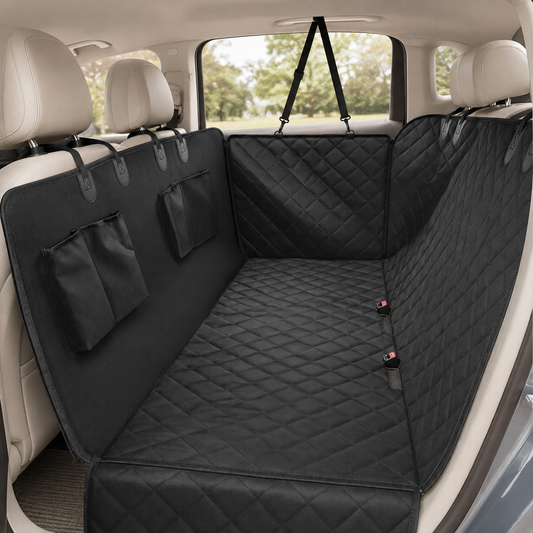 RoadNest waterproof dog car hammock in black for protecting the back seat during pet travel