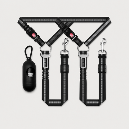 Black SafeRide 3-piece reflective dog car seat belt set with adjustable headrest tethers
