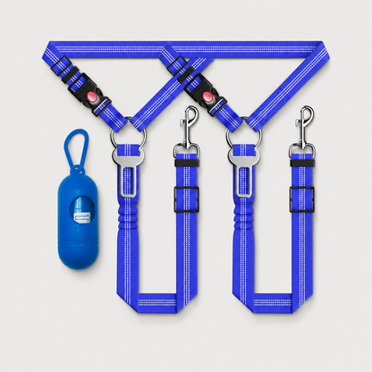 Royal blue SafeRide 3-piece reflective dog car seat belt set for everyday vehicle trips