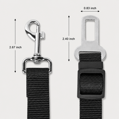 SafeRide dog car seat belt buckle and swivel clip dimensions in inches
