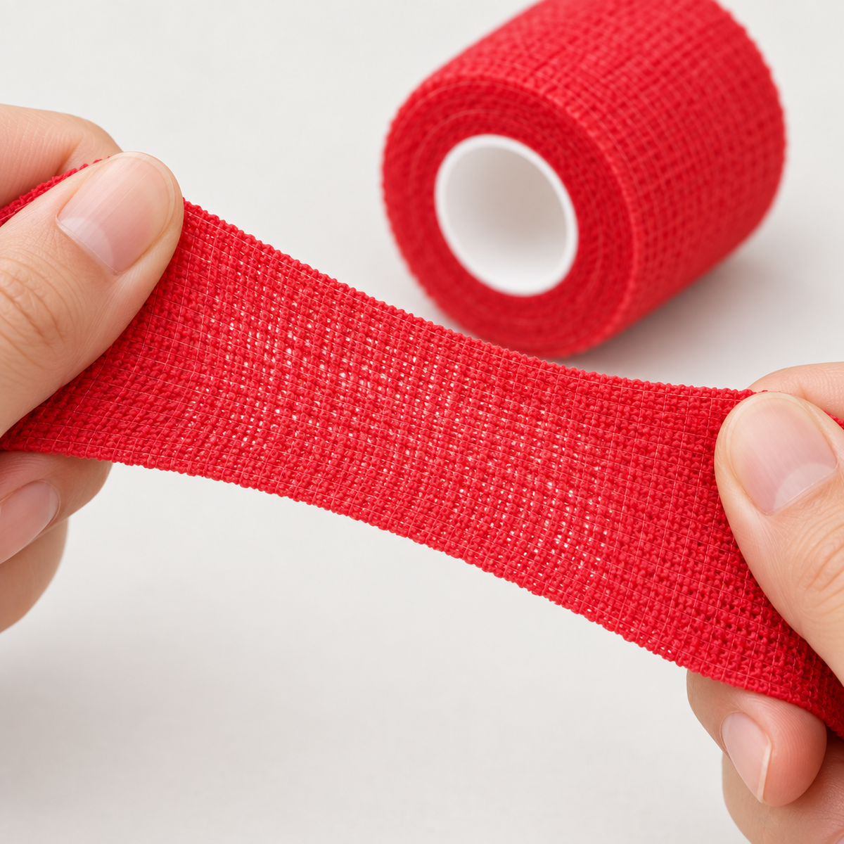 Self-adhering dog bandage wrap that sticks to itself without pulling on fur