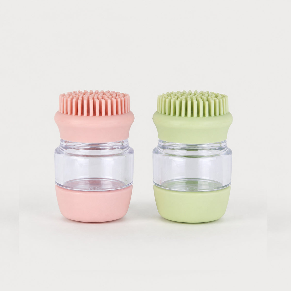 Pink and green silicone pet bath and massage brushes for dogs and cats