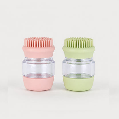 Pink and green silicone pet bath and massage brushes for dogs and cats