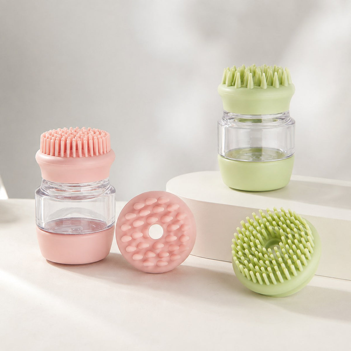 Silicone pet grooming brush set with soft massage and cleaning brush attachments