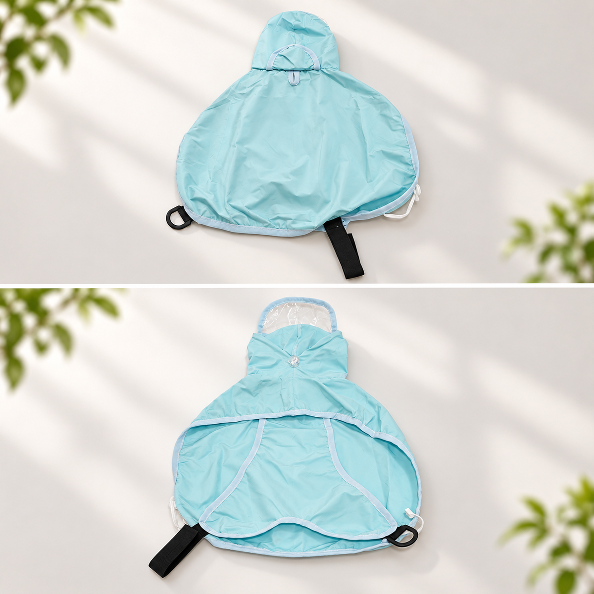 RainCloud sky blue hooded raincoat designed for small dogs in wet weather