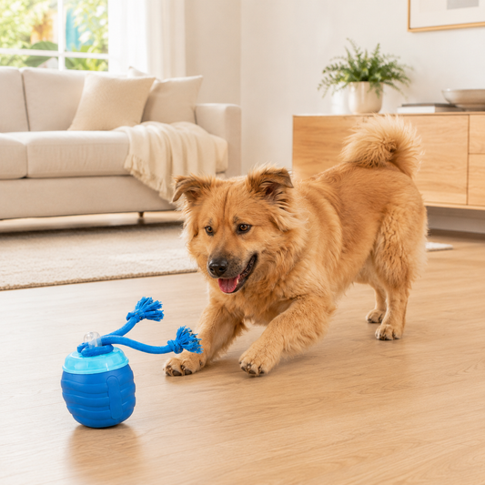 SmartMotion interactive dog ball product view with rope attachment for varied play