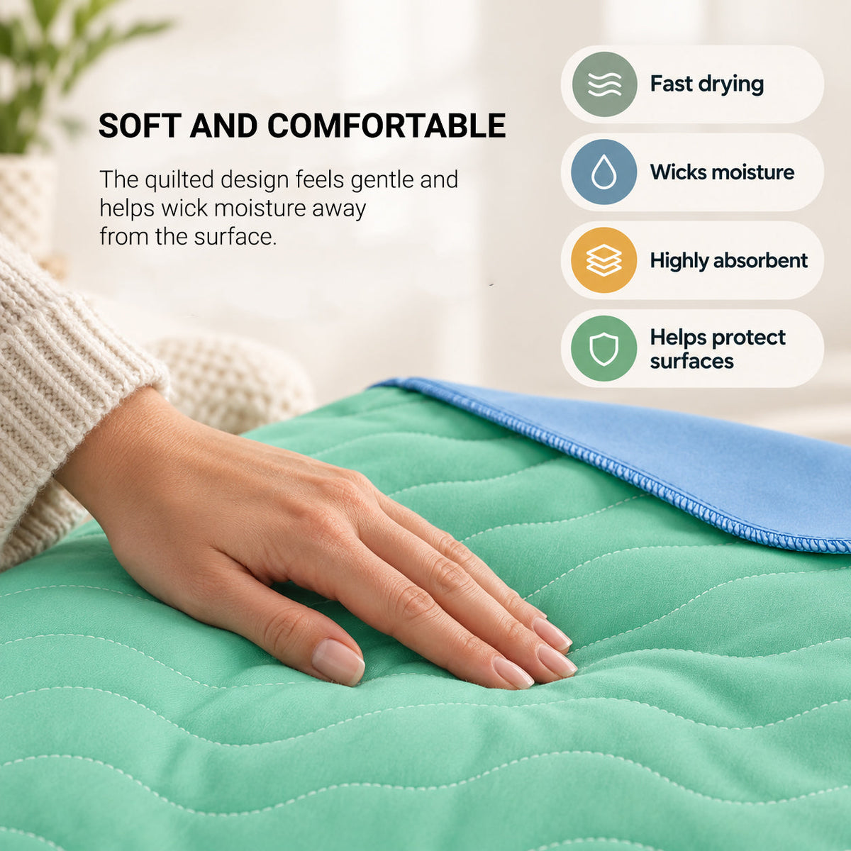 Soft absorbent reusable dog pee pad with quilted surface for senior dogs and puppies
