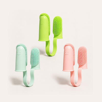 Soft-bristle double-finger dog toothbrush for gentle daily pet dental care