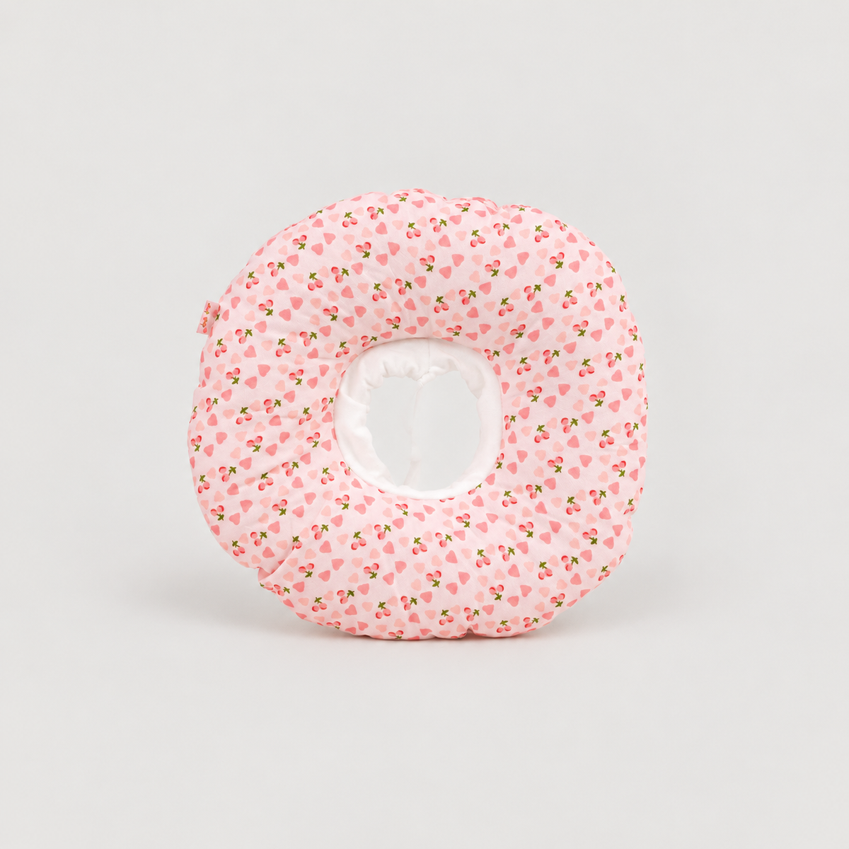 Soft dog recovery donut collar in Strawberry print