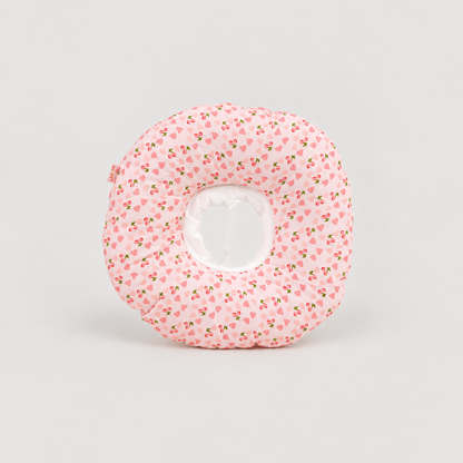Soft dog recovery donut collar in Strawberry print