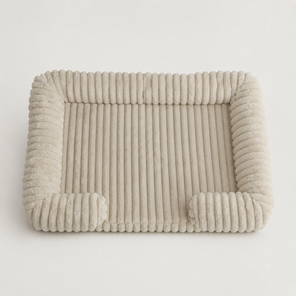 Beige SoftHaven ribbed bolster dog bed with raised cushioned sides