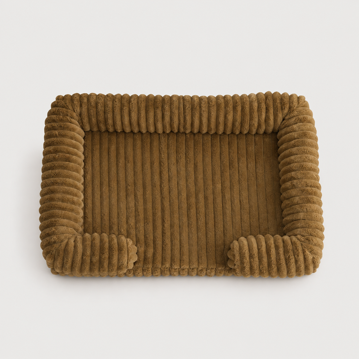 Khaki SoftHaven ribbed dog bed with raised sides and plush texture