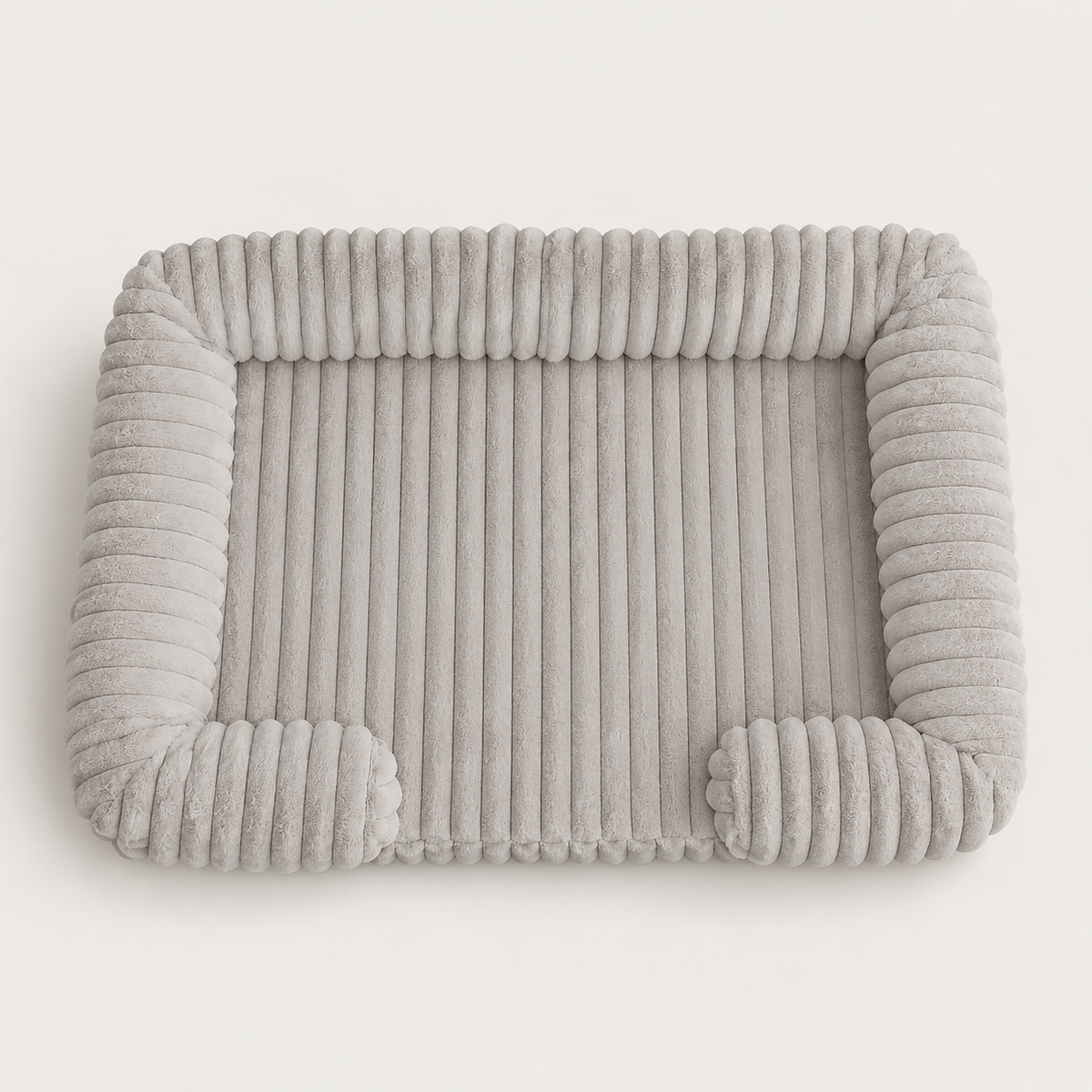 Light brown SoftHaven plush ribbed dog bed with supportive bolster edges