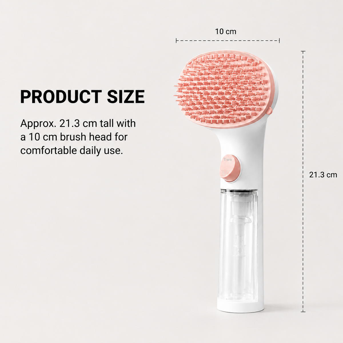 SoftMist 3-in-1 pet grooming brush size guide with product dimensions