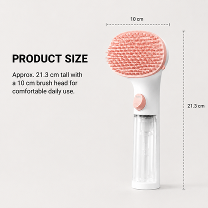 SoftMist 3-in-1 pet grooming brush size guide with product dimensions