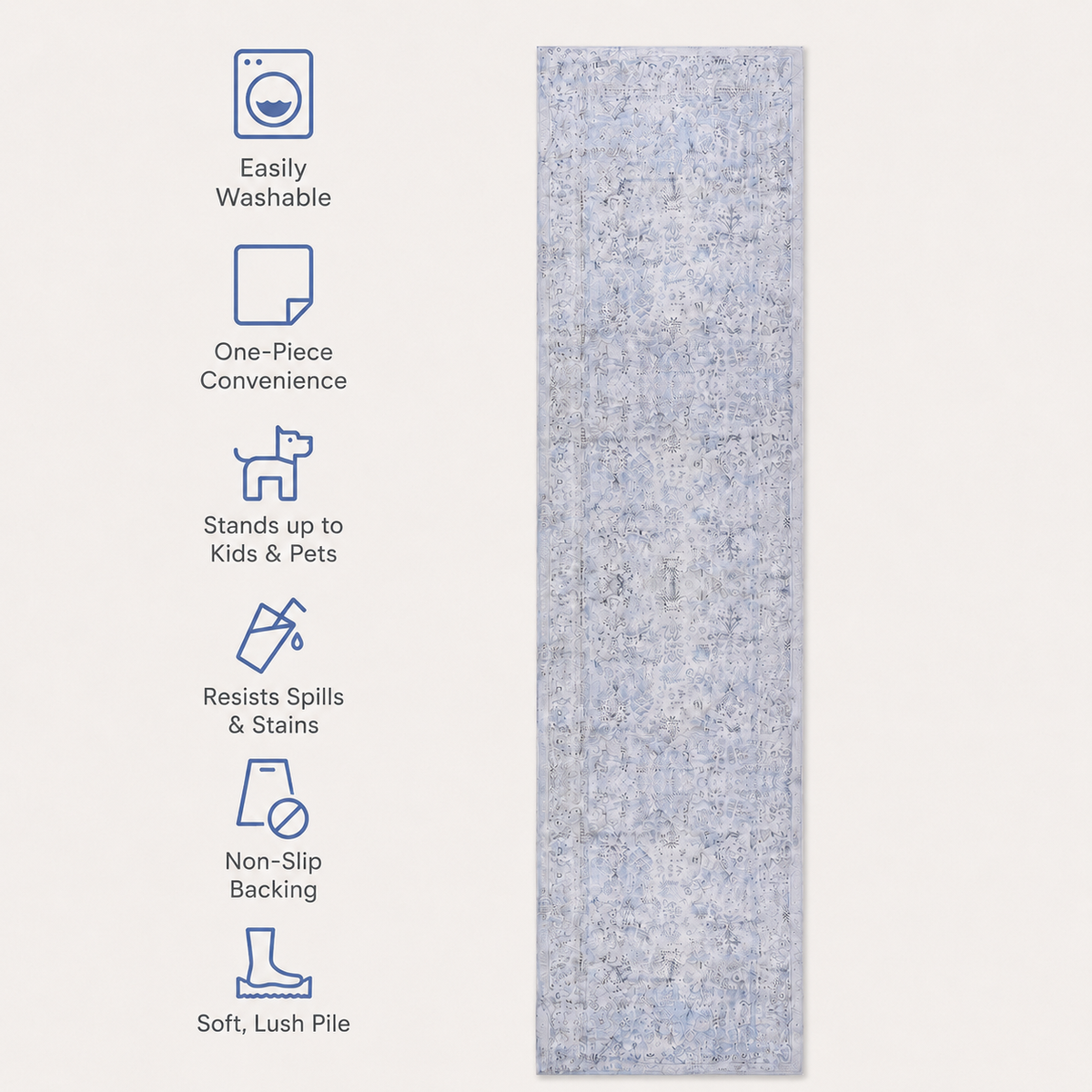 SteadyPath washable pet-friendly runner rug feature overview