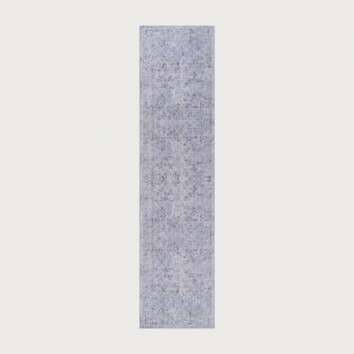 SteadyPath washable blue cream runner rug on a soft neutral background