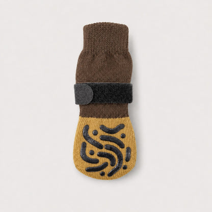 SteadyPaw brown senior dog non-slip grip sock with adjustable strap and traction sole