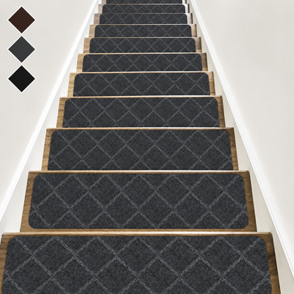 Gray Diamond SteadyStep non-slip stair treads on wooden stairs