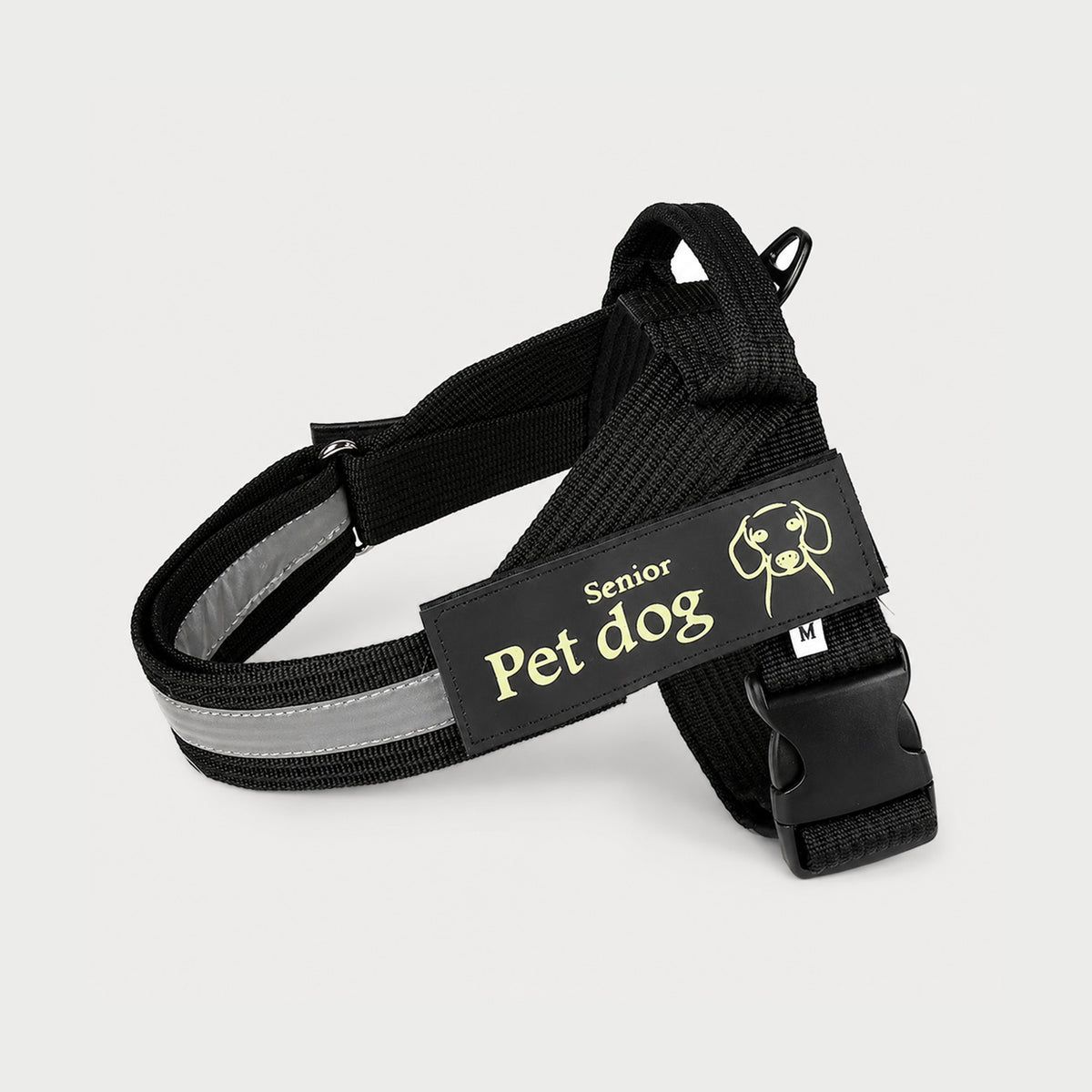 Black SteadySupport reflective senior dog harness with top control handle