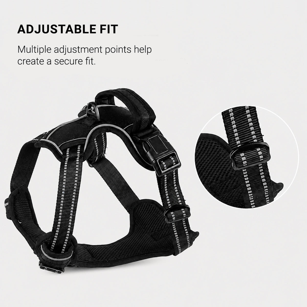 Breathable padded construction of the SteadyWalk dog harness for comfortable daily wear
