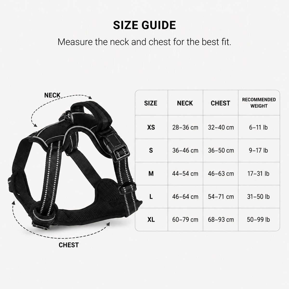 SteadyWalk dog harness size guide for choosing the right chest fit