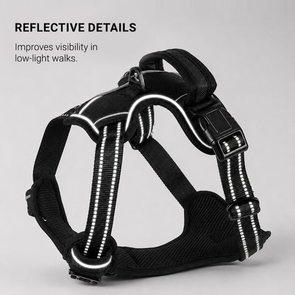 Reflective detailing on the SteadyWalk no-pull dog harness for improved low-light visibility