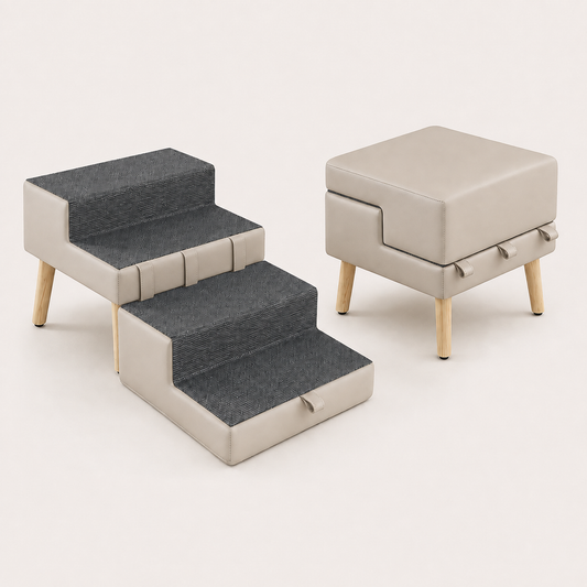 StepNest 2-in-1 dog stairs and ottoman in light gray with four supportive steps