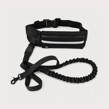 StrideFree hands-free dog walking belt in black with shock-absorbing bungee leash