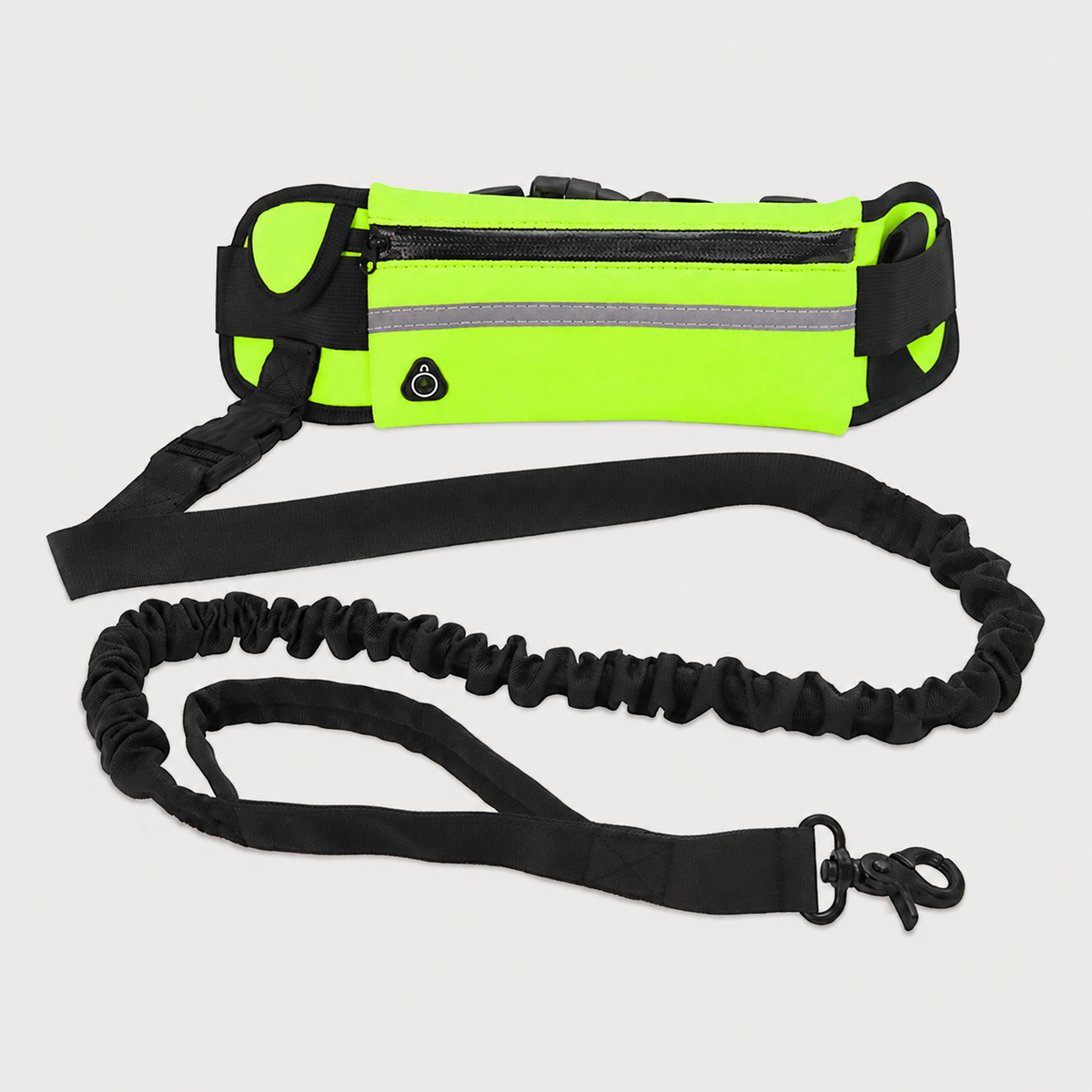 StrideFree hands-free dog walking belt in fluorescent yellow with black bungee leash