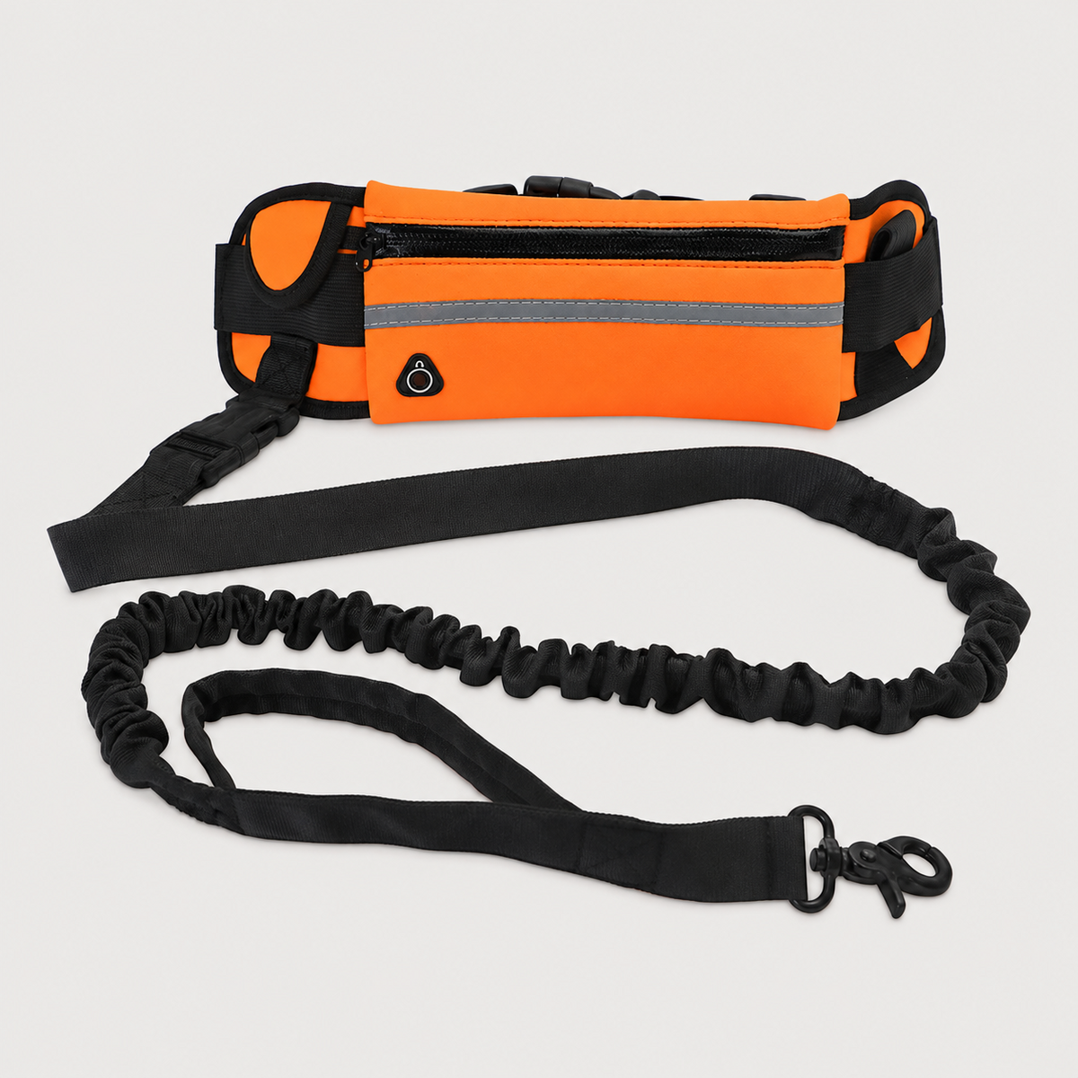 StrideFree hands-free dog walking belt in orange with black bungee leash