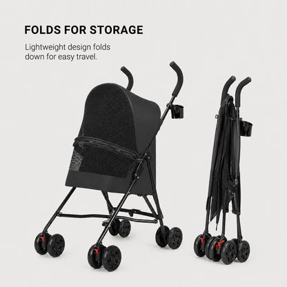 SwiftRide pet stroller folded into a compact shape for car trunk closet or apartment storage