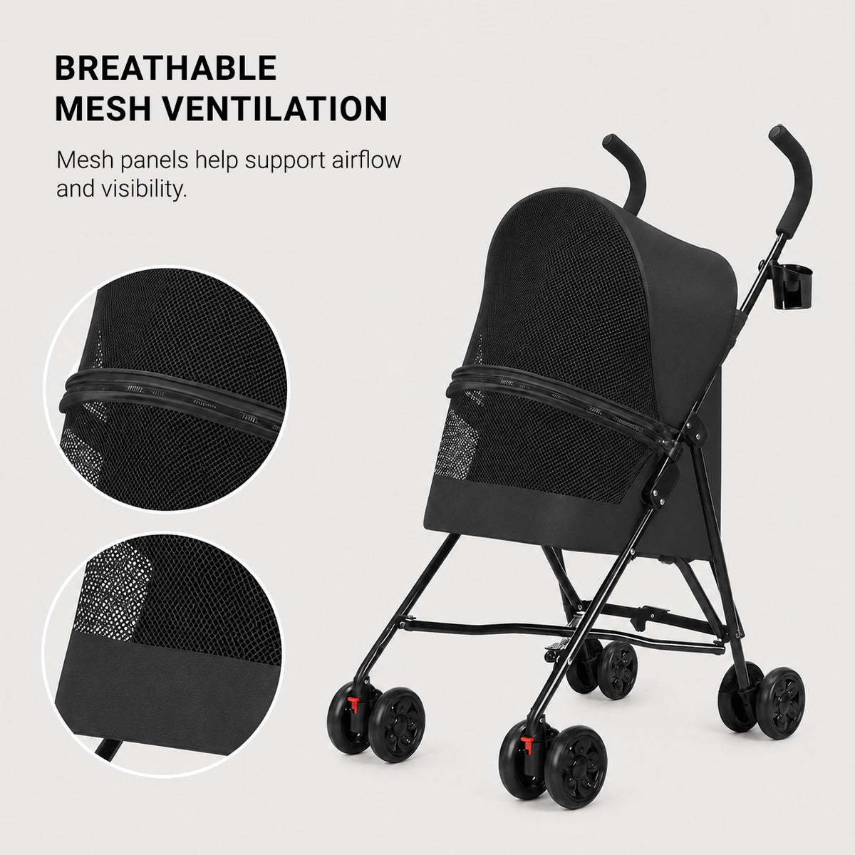 SwiftRide pet stroller breathable mesh panels providing airflow and visibility for small pets