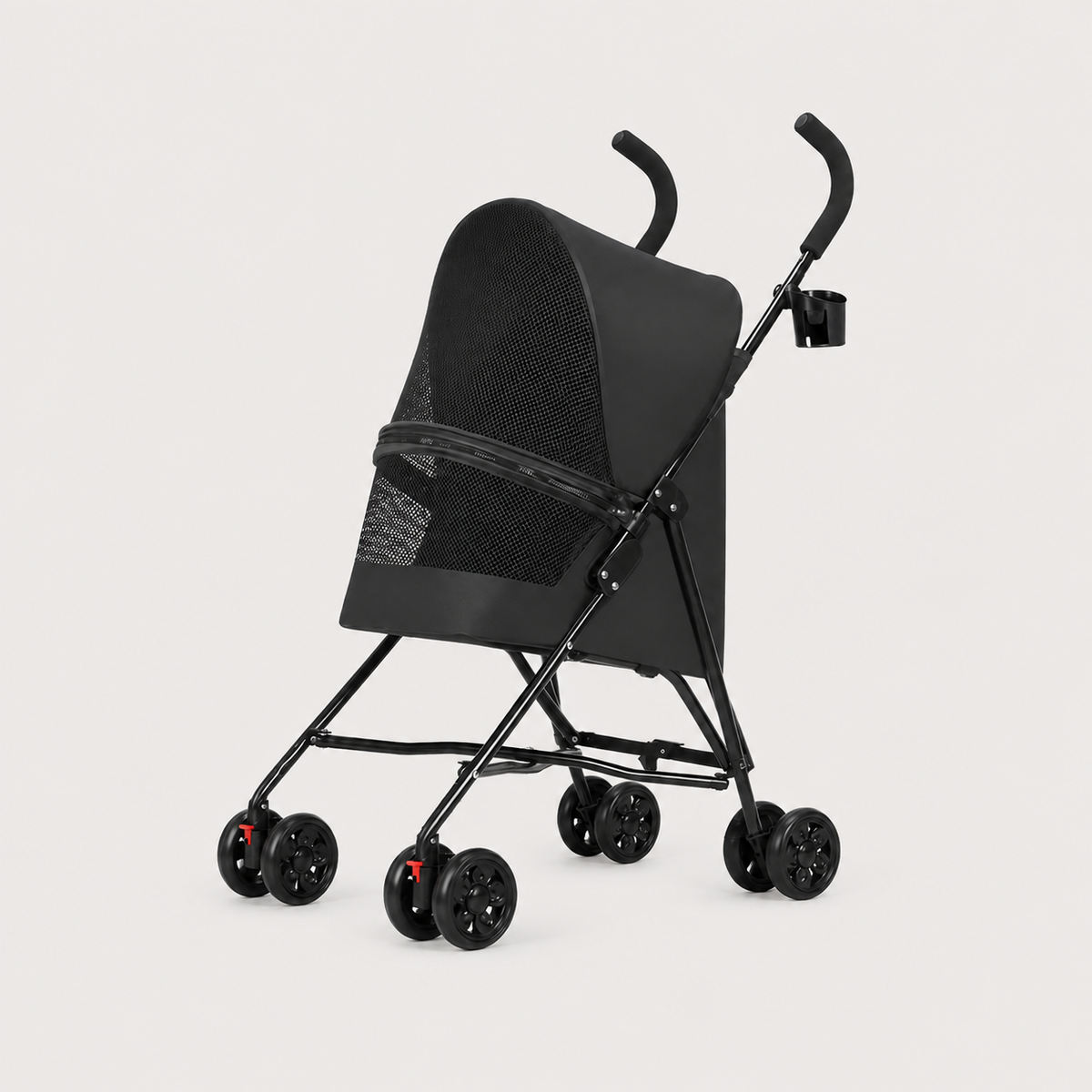 SwiftRide lightweight foldable pet stroller in black shown in side view for small dogs and senior pets