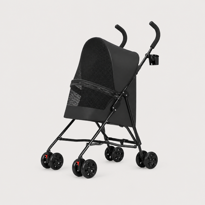 SwiftRide lightweight foldable pet stroller in black shown in side view for small dogs and senior pets