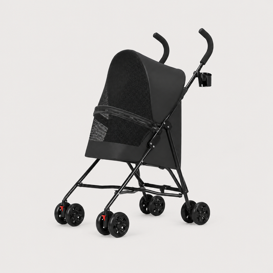 SwiftRide lightweight foldable pet stroller in black shown in side view for small dogs and senior pets