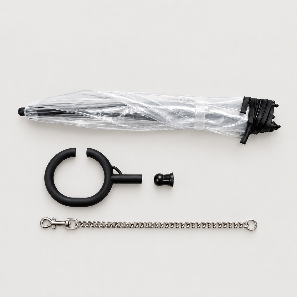 Dog umbrella with integrated leash connection for rainy-day walks