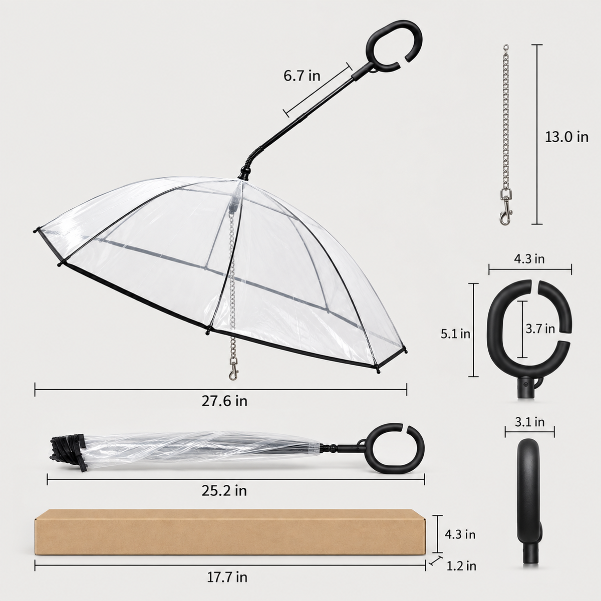 Clear pet umbrella with adjustable leash for rainy dog walks