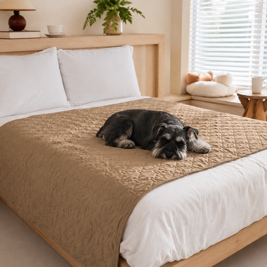 DryGuard waterproof dog mat used on a car seat and at home for reusable surface protection