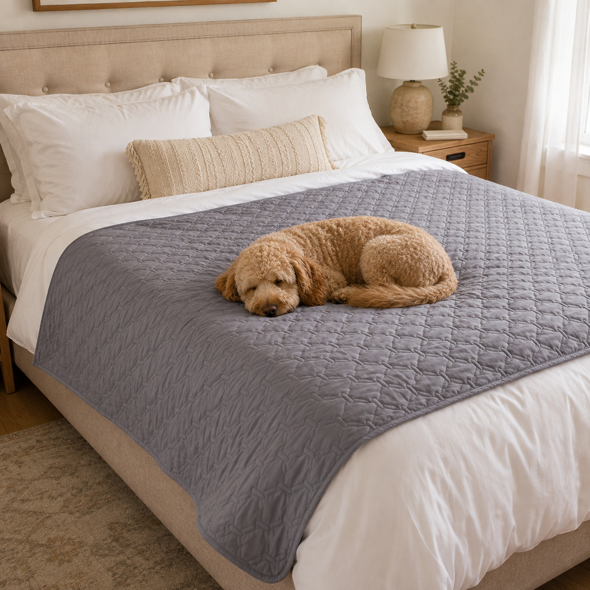 Waterproof dog mat used as a sofa furniture protector